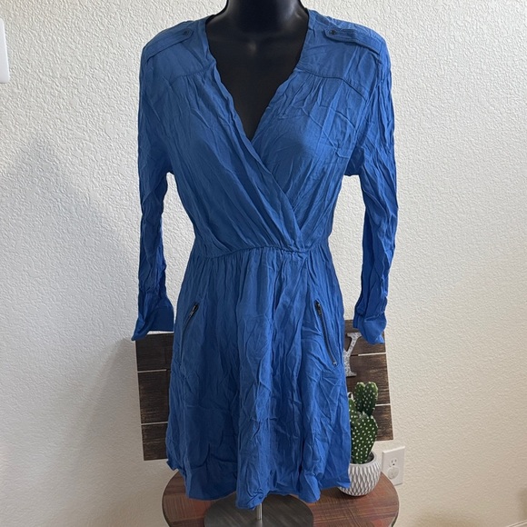 Maeve Dresses & Skirts - Maeve Blue Long Sleeve Wrap Mini Dress Size XXS